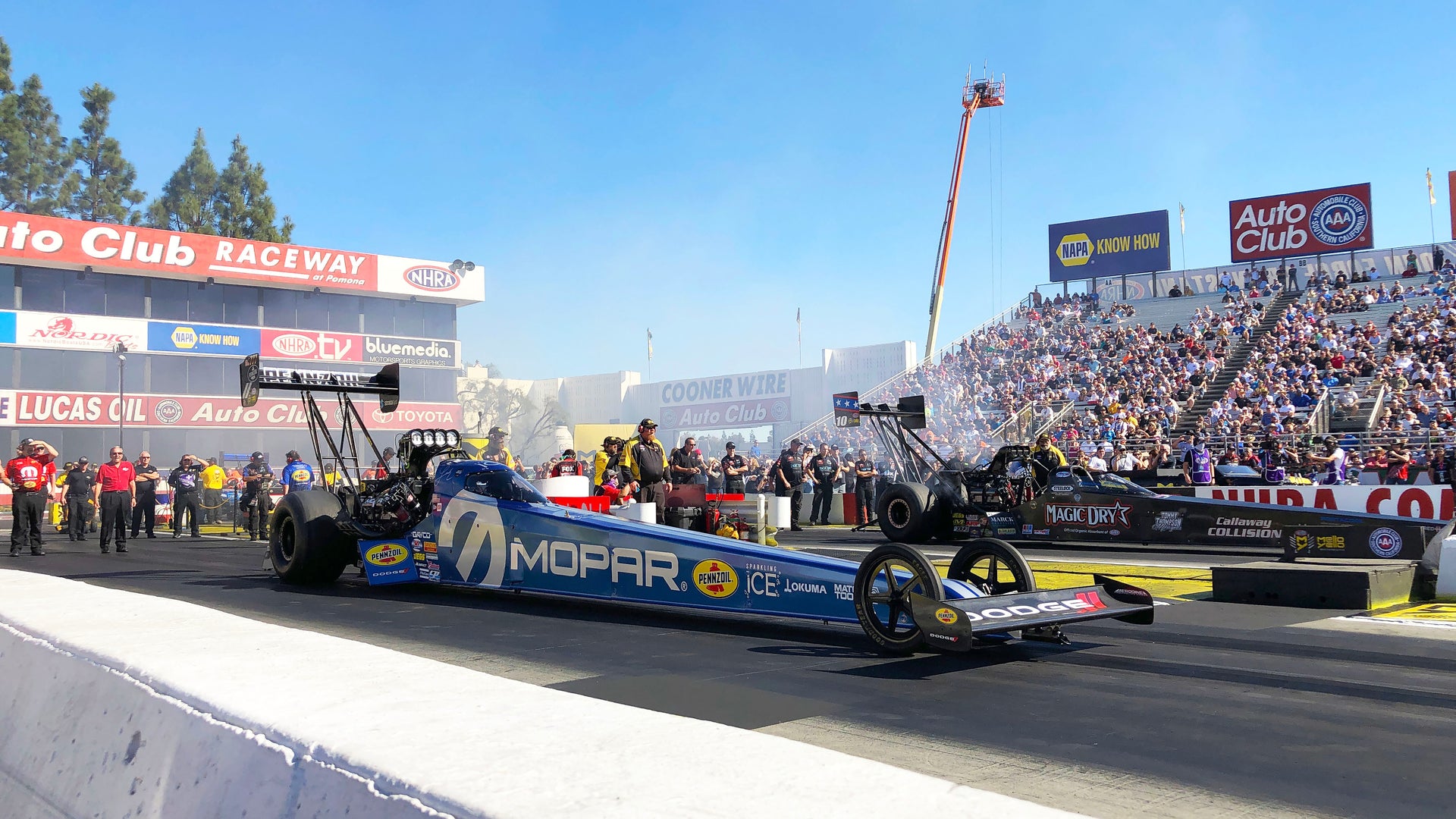 Leah raced to a semifinal finish and improved one spot up to fourth behind the wheel of her MOPAR-powered Top Fuel dragster